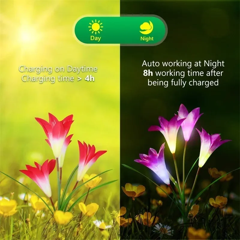 1 PCS 4 Heads Lily Solar Pile Light, Solar Garden Light, Outdoor Waterproof Terrace Porch Backyard Garden Passage Decoration