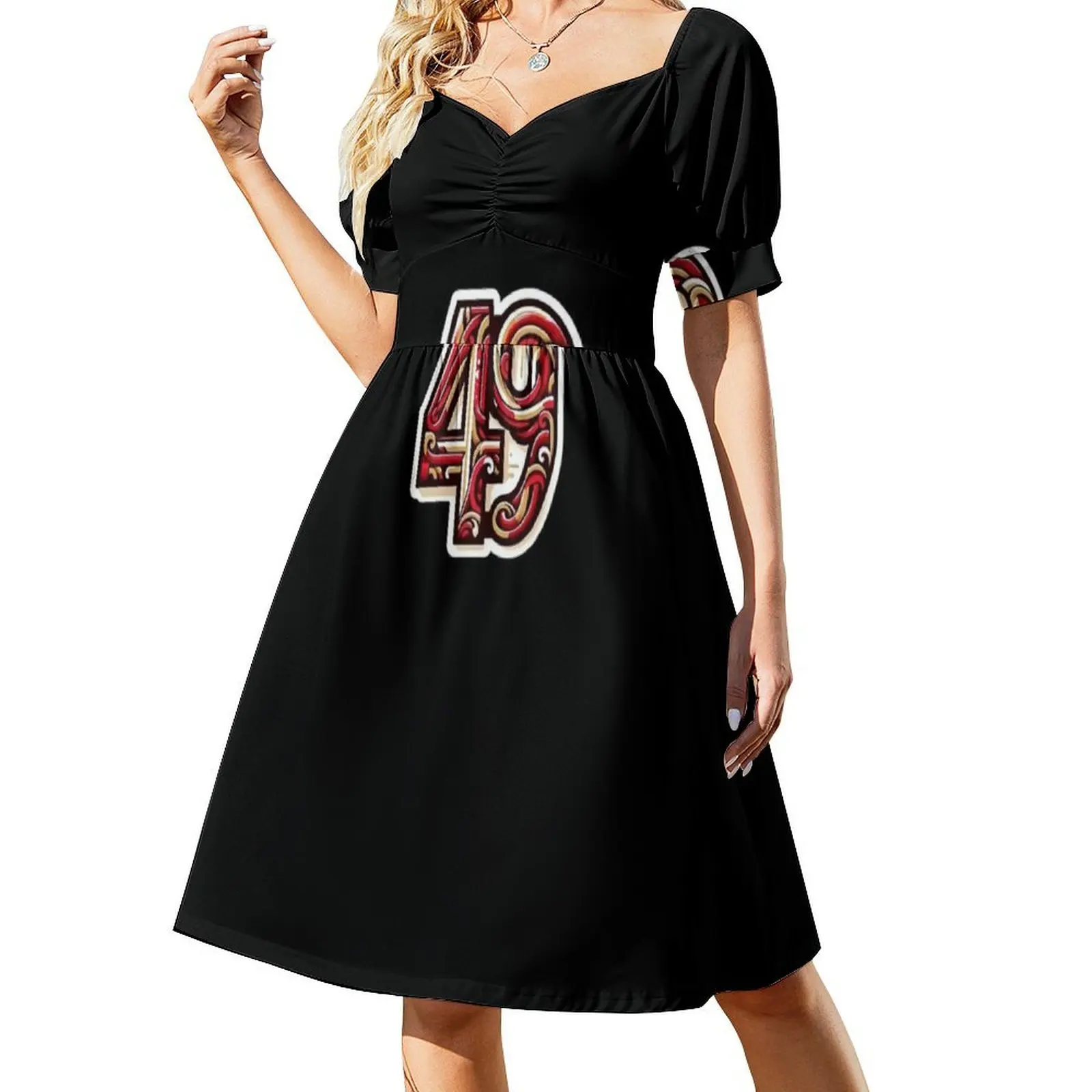 Gaun Liburan Seksi Seni Abstrak 49Ers untuk Wanita Gaun Mini Pesta Pantai Ulang Tahun Nomor 49 Gaun Pesta Abstrak Tim Passion