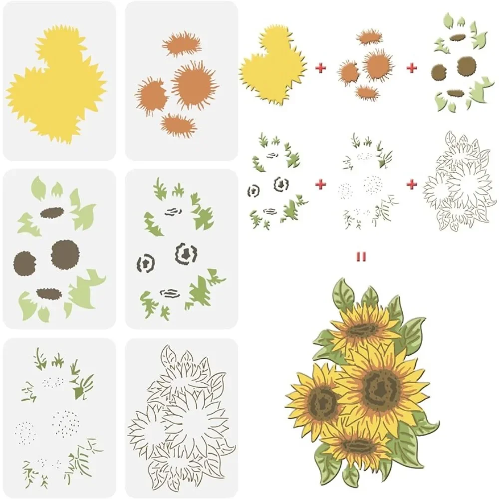 

6 Pcs Sunflower Stencils Drawing Painting Templates Sets Plastic Layered Sunflower Painting Stencils Sunflower Template Sets