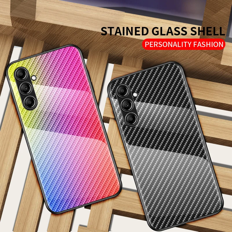 For Samsung Galaxy S23 FE S711B Case Carbon Fiber Grain Tempered Glass Hard Back Cover Case Silicon Bumper for Samsung S23 FE 5G