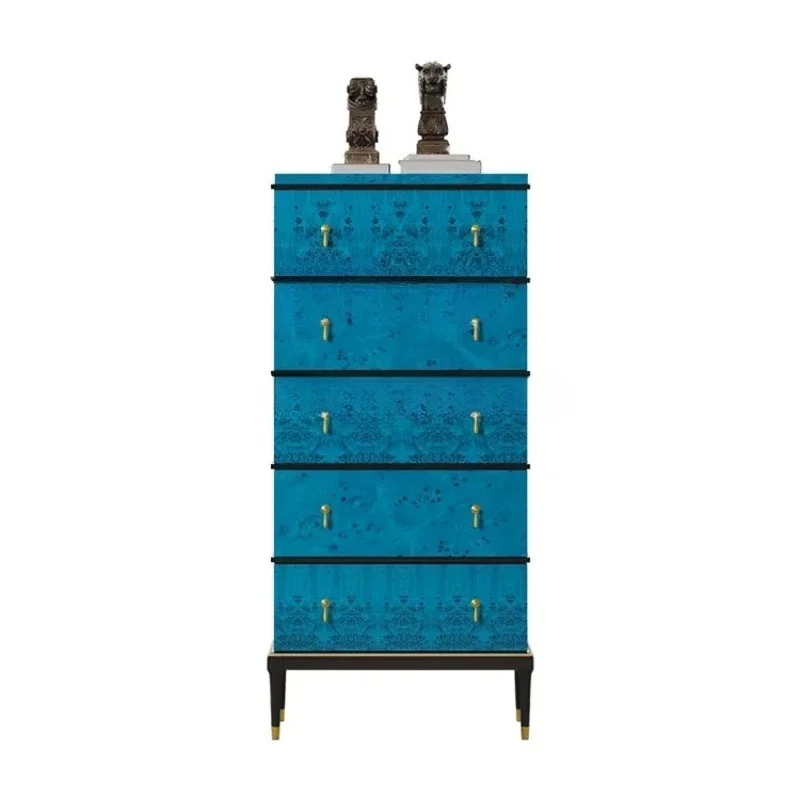 

-Style Light Luxury Chest of Drawers Bedroom Solid Wood Storage Organizer Side Cabinet Blue