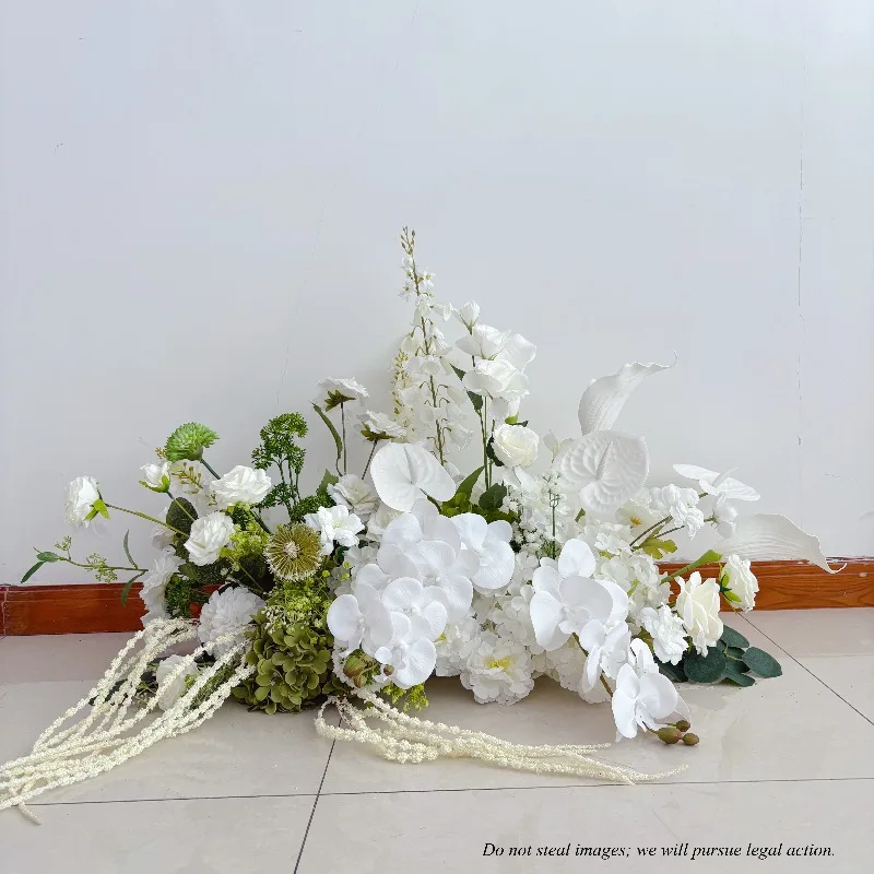 Realistic Handmade Soft White Hydrangea Roses Bouquet Wedding Floral Ground Floral Wedding Arch Aisle Bouquet