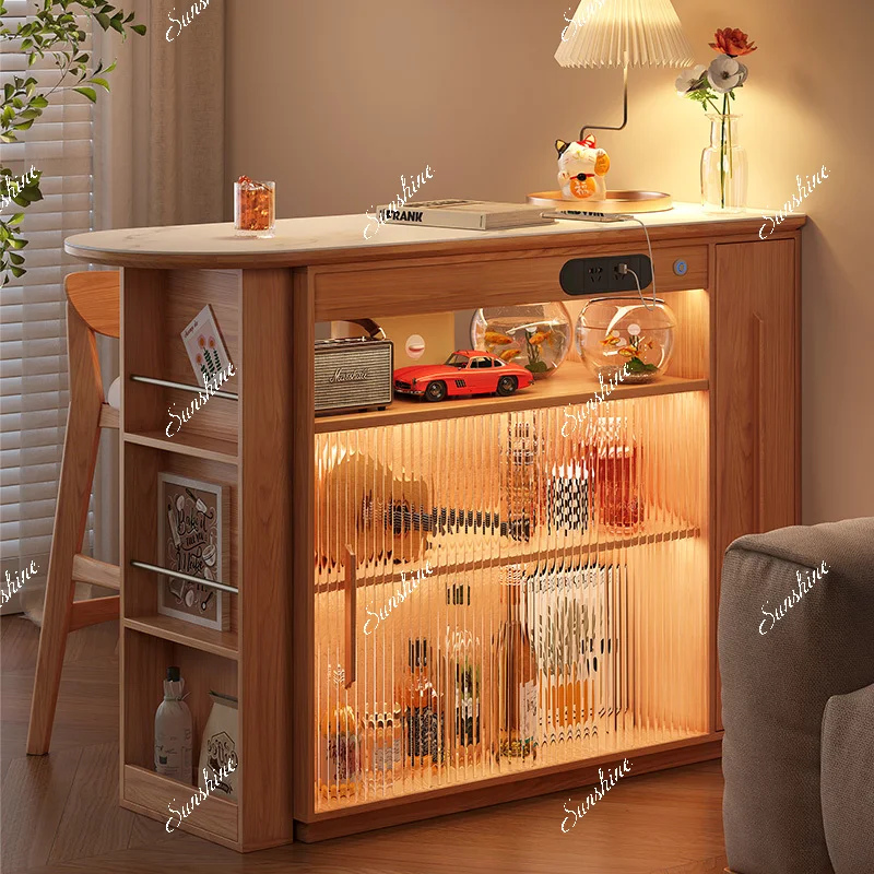 

Modern simple Japanese rock slab bar table partition integrated retractable movable dining table