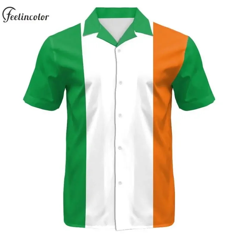 Men St Patrick's Day Graphic Polo Shirt Lucky Irish Shamrock Print T-Shirts Casual Green Stripe Tee Holiday Male Clothes