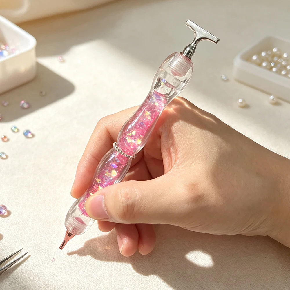 HOMFUN Shiny Luminous Quicksand Diamond Painting Pen，Color Embroidery Dot Drill Tool，Metal Screw Thread Tips Accessories view 4