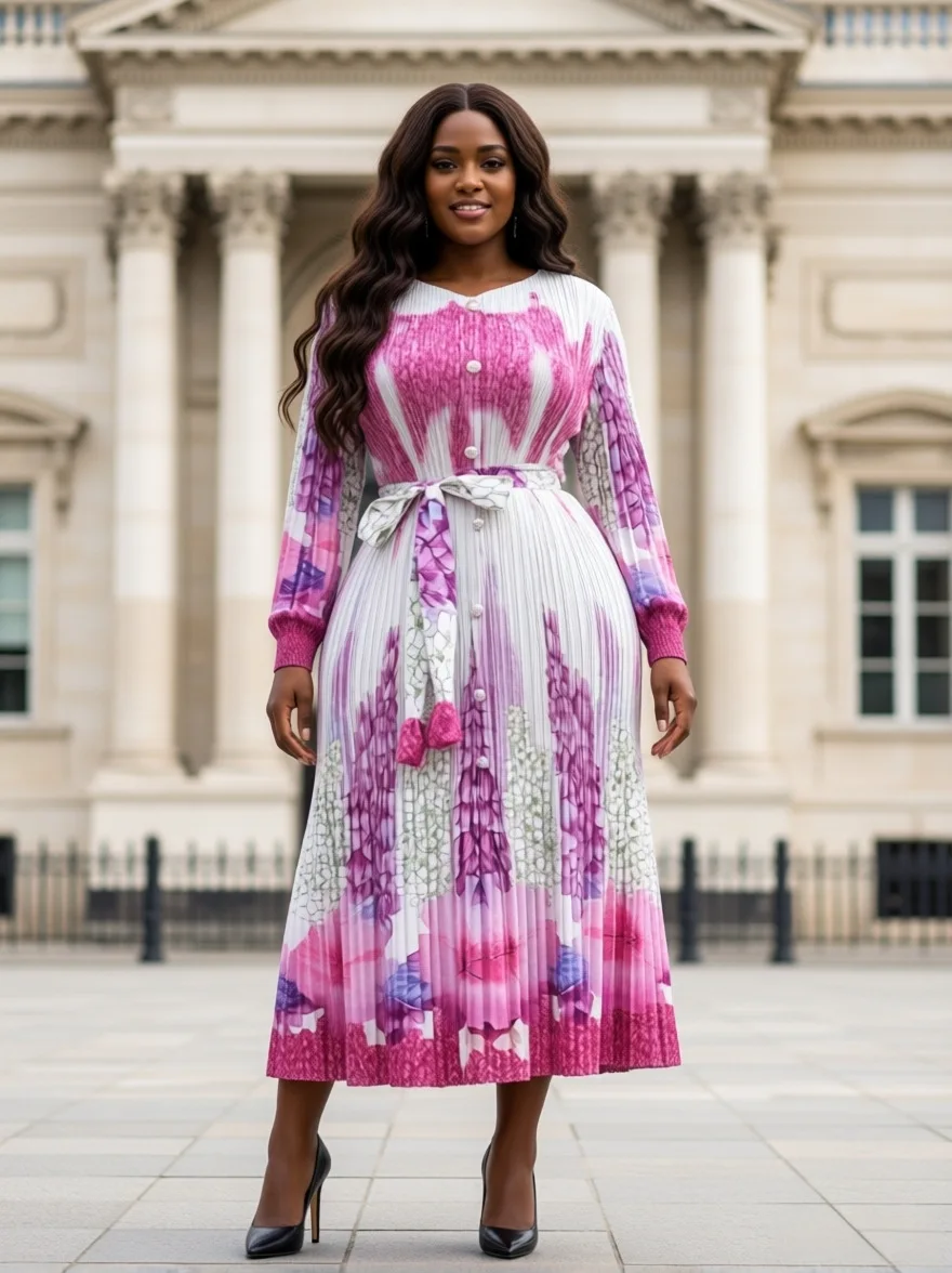 

Miyake Pleated Loose Dress New Fashion Loose Temperament Elegant Women's Long Dress Clothing