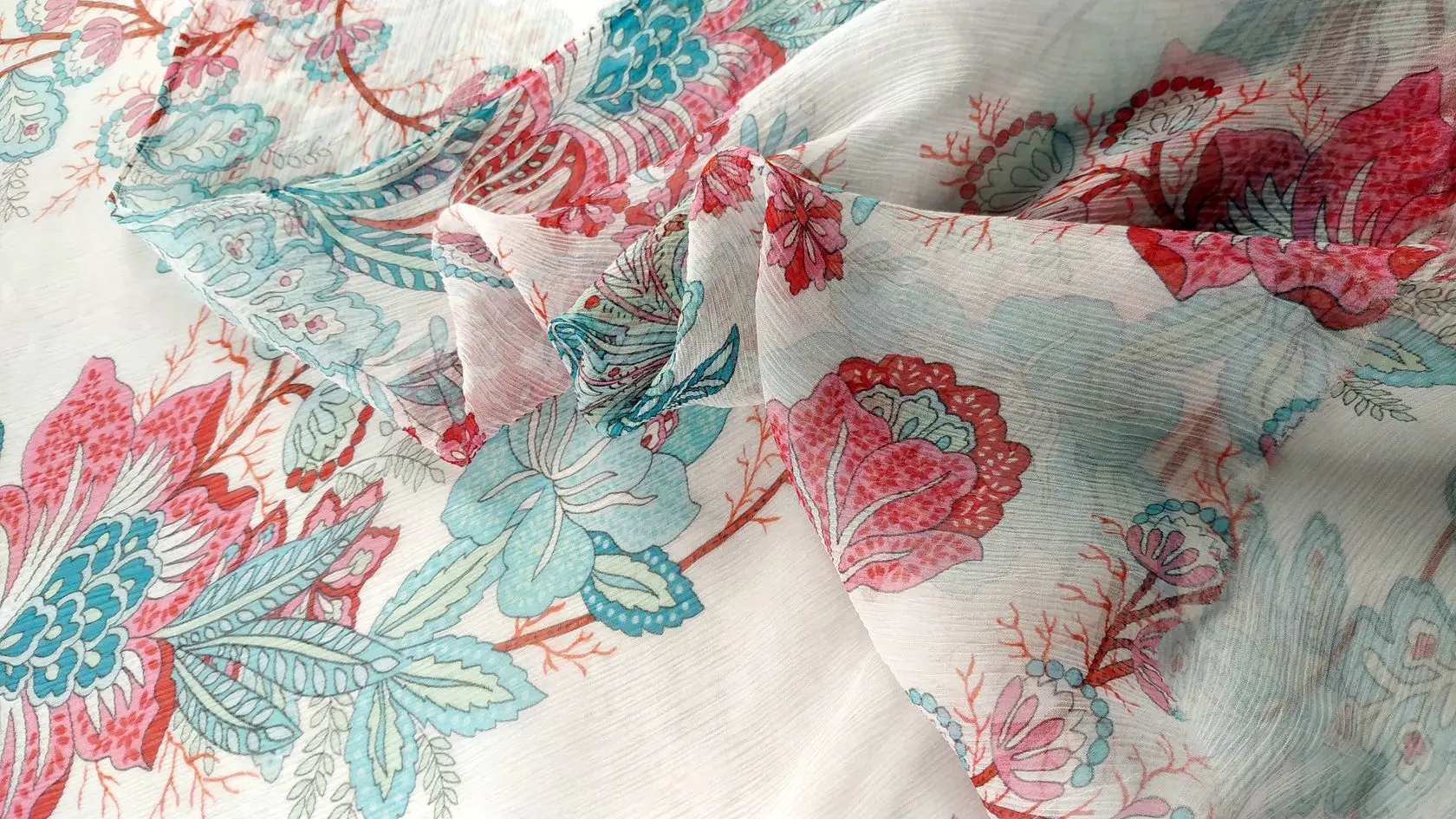 Light Luxury Chiffon 100% Silk Fabric Charmuse Flowers Print china nature pure silks fabrics multicolors High-end Cloth  Sewing