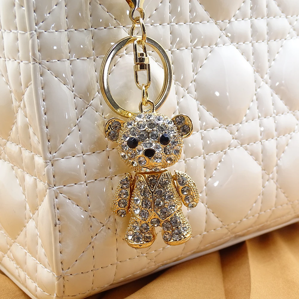 Personalized women\'s Bag Accessories Stereometal  Rhinestone cartoon Bear keychain Holiday gift car pend