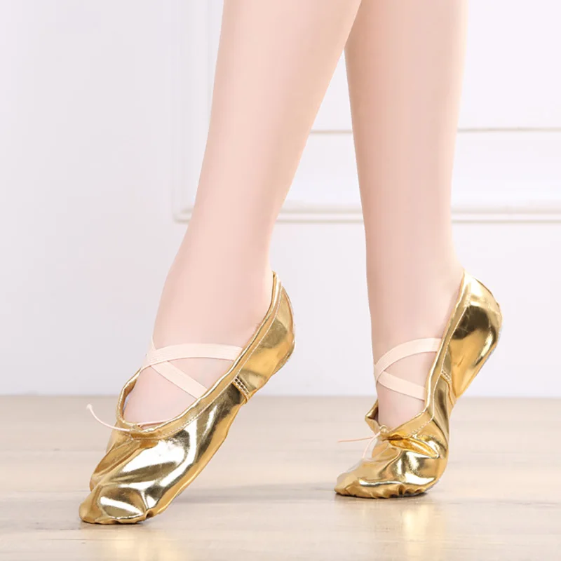 USHINE professional silver golden PU yoga belly dance shoes performance soft sole gym ballet dance shoes children girls woman