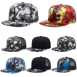 Men's Fashion Hip Hop Blue Coconut Tree Hat Brim Adjustable Baseball Hat Straight Buckle Snapback Cap Outdoor Sun Hat