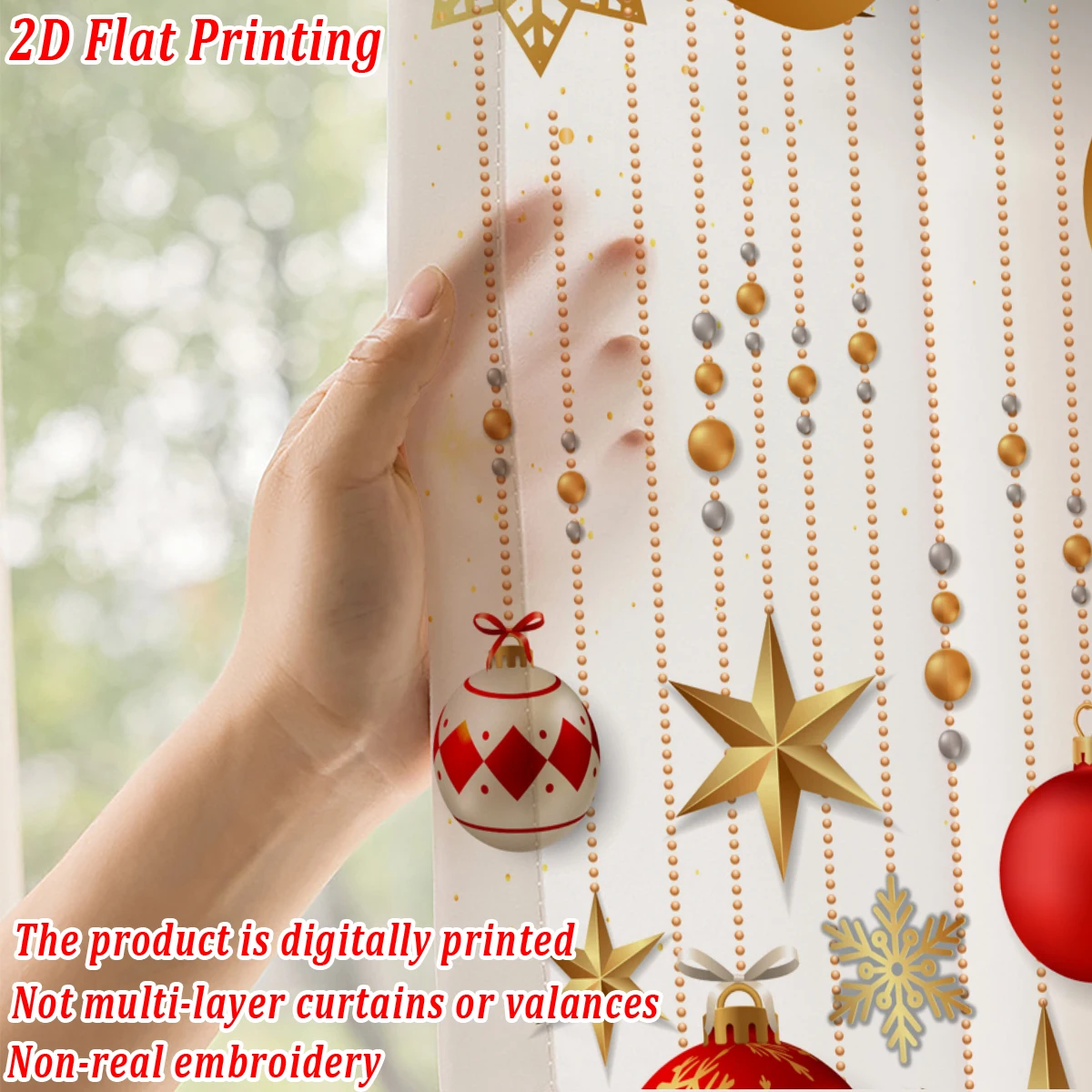 Christmas Flat Printing Sheer Curtain with Christmas Snowflak Ornament Star Gift Box for Living Room Bedroom Decor Holiday Party