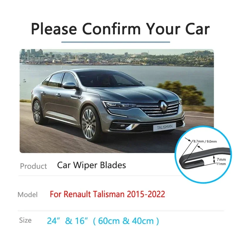 For Renault Talisman Samsung SM6 2015~2022 Car Accessories Windscreen Wipers Rubber Blade Wash Cleaning U Hook Arms LHD RHD