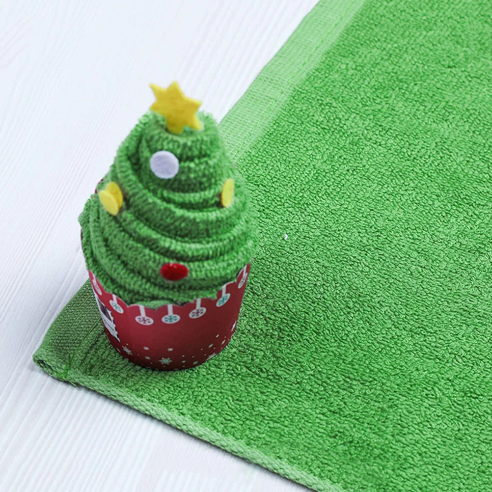 

2PCS Christmas Towels Creative Cotton Bath Towel Cake ling Hand Towel Washcloth Xmas Gift (Christmas Tree)