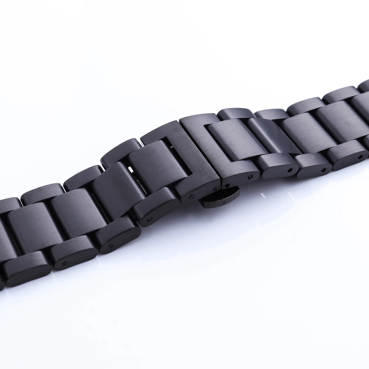 

24mm Stainless Steel Watch Strap Solid Metal Sanding Watch Band Wristband for Watch Replacement (Black)