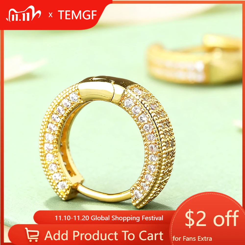 

Серьги-кольца TEMGF с муассанитом/цирконом, стерлинговое серебро S925, серьги-гвоздики для женщин и мужчин, вечерние модные сверкающие ювелирные изделия