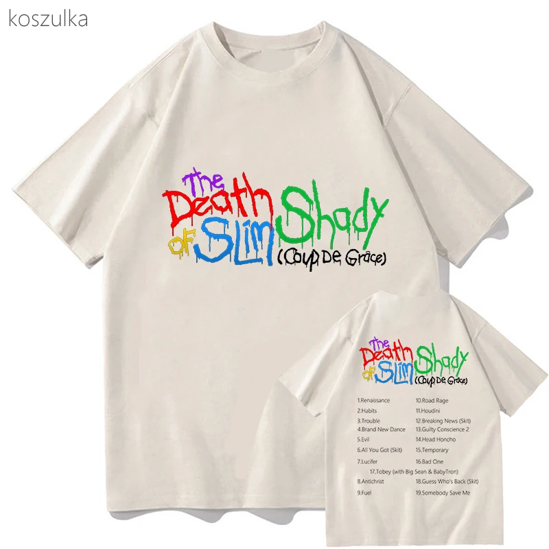 エミネム-男性と女性のための半袖Tシャツ,カジュアルなトップ,スリムな日陰の死,綿100%,ファッショナブルなポーチ,新しい