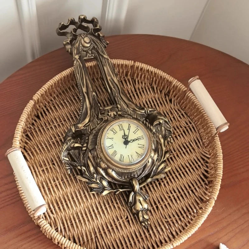 

Antique French Clock with Pendulum, Distressed Finish Vintage Decor, Gothic Revival Room Art, Silent Chime Farmhouse Wall Decor