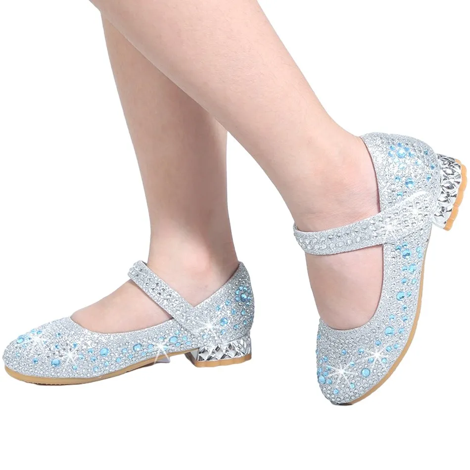 

Children Princess Shoes Little Girl Summer Birthday Leather Flats Kids Aurora Bridesmaids Mary Jane Wedges Glitter Sparkle Shoes