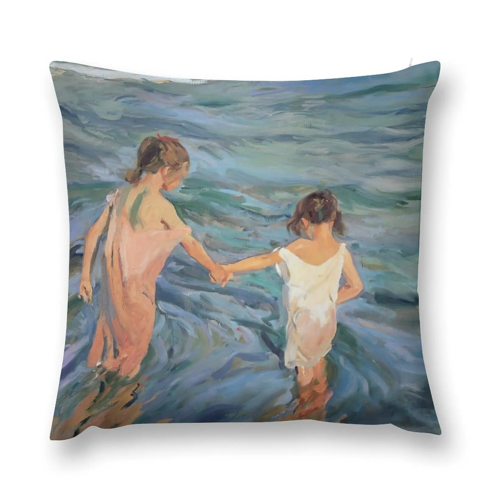 Joaquin Sorolla - Children in the sea Throw Pillow pillow cover christmas luxury sofa pillows pillow