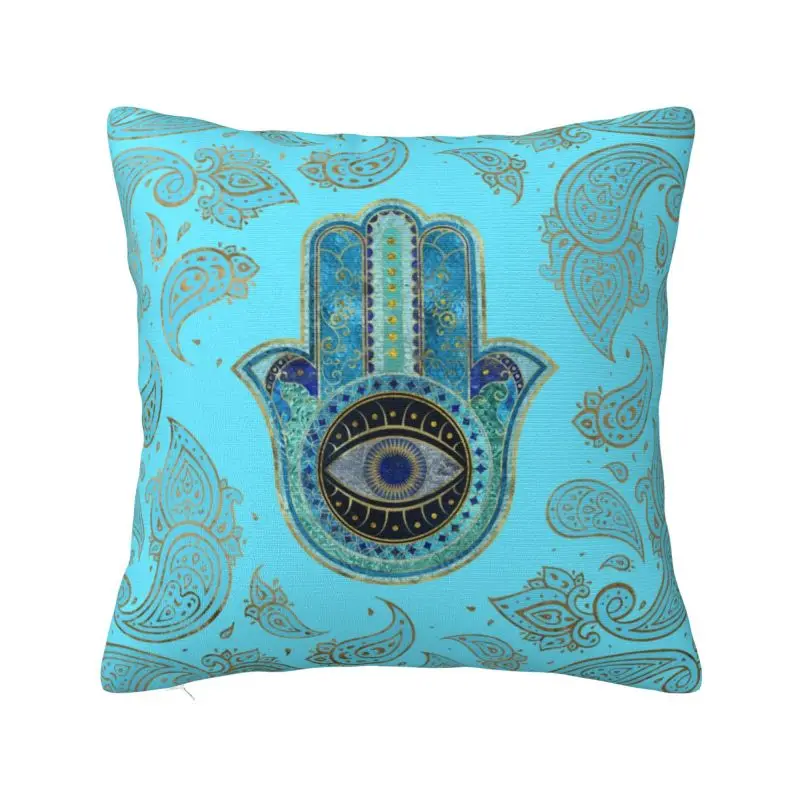 Custom Luxury Hand Of Fatima With Paisley Evil Eye Cushion Cover for Sofa Velvet Hamsa Hand Tribes Amulet Throw Pillow Case