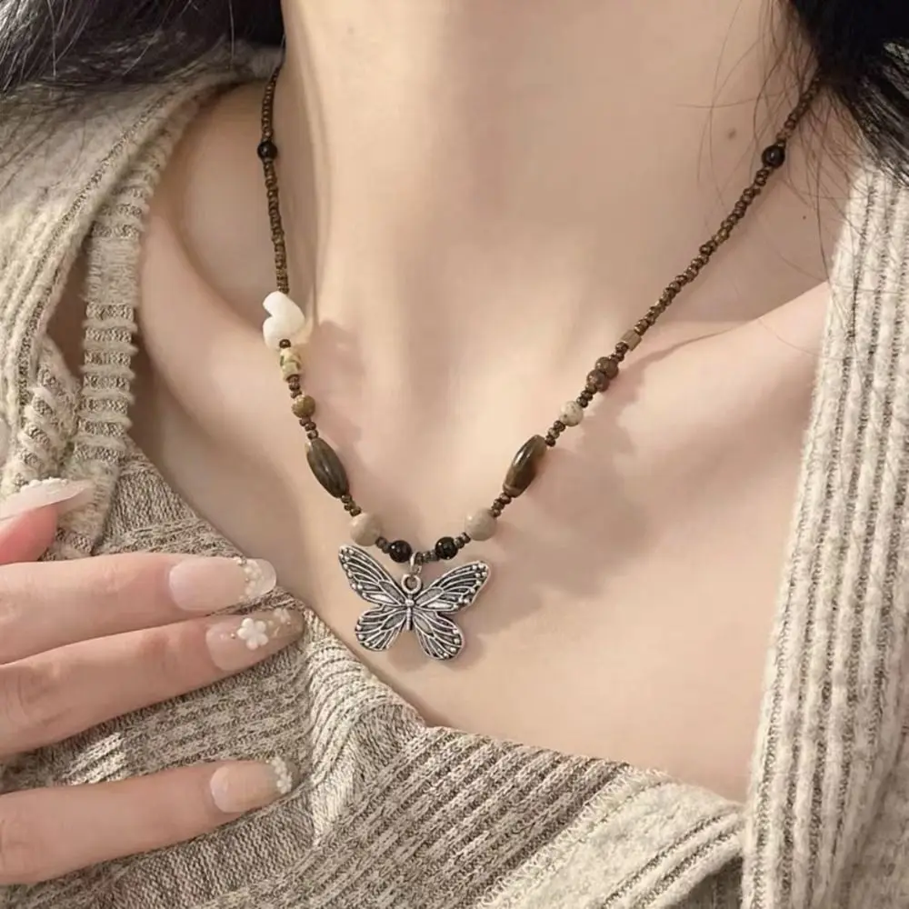 빈티지 블랙 로프 뉴 차이니즈 우드 크리스탈 메탈 핸드메이드 레트로 펜던트 주얼리 초커 (펑크/콜리어/히피/유니섹스용)