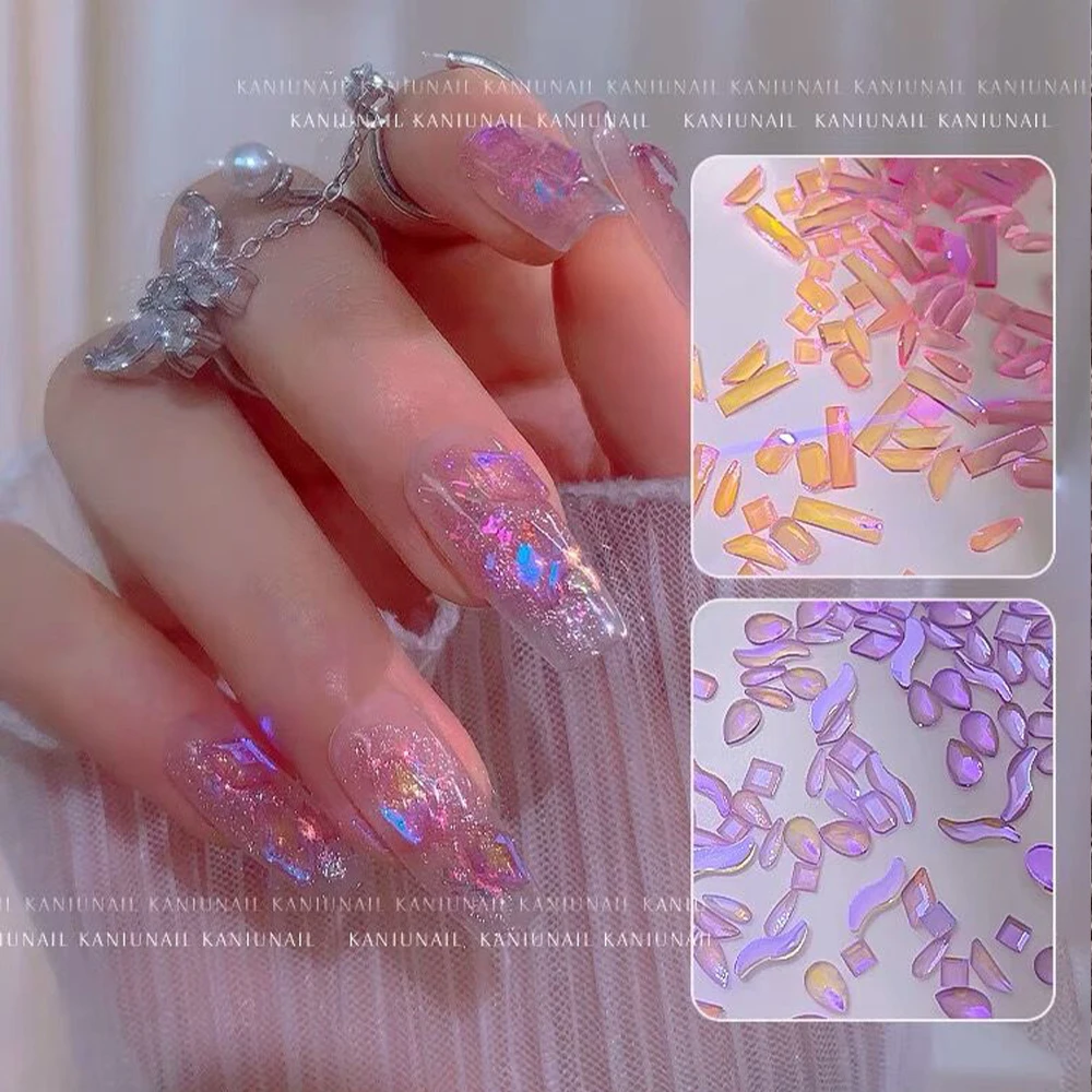 100Pcs Random Resin Rhinestone Nail Charms Irregular Aurora Glass Gems Jewelry Mixed-Sizes 3D Crystal Manicure Nails Decoration*