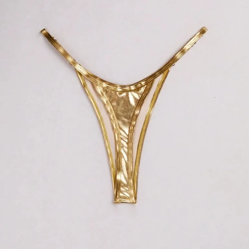 Women Adjustable Strap Thong Lady Briefs Panties G-string Glossy Triangle Shape Solid Color Elastic Mid Waist Ladies Underpants