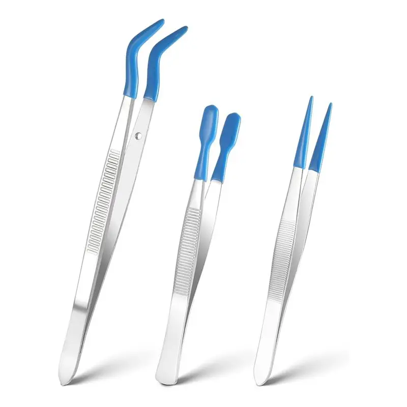 ABUY 3Pieces Tweezers With Rubber Tips Tweezers Rubber Straight Tip Tweezers For Jewelry Making, Electronics