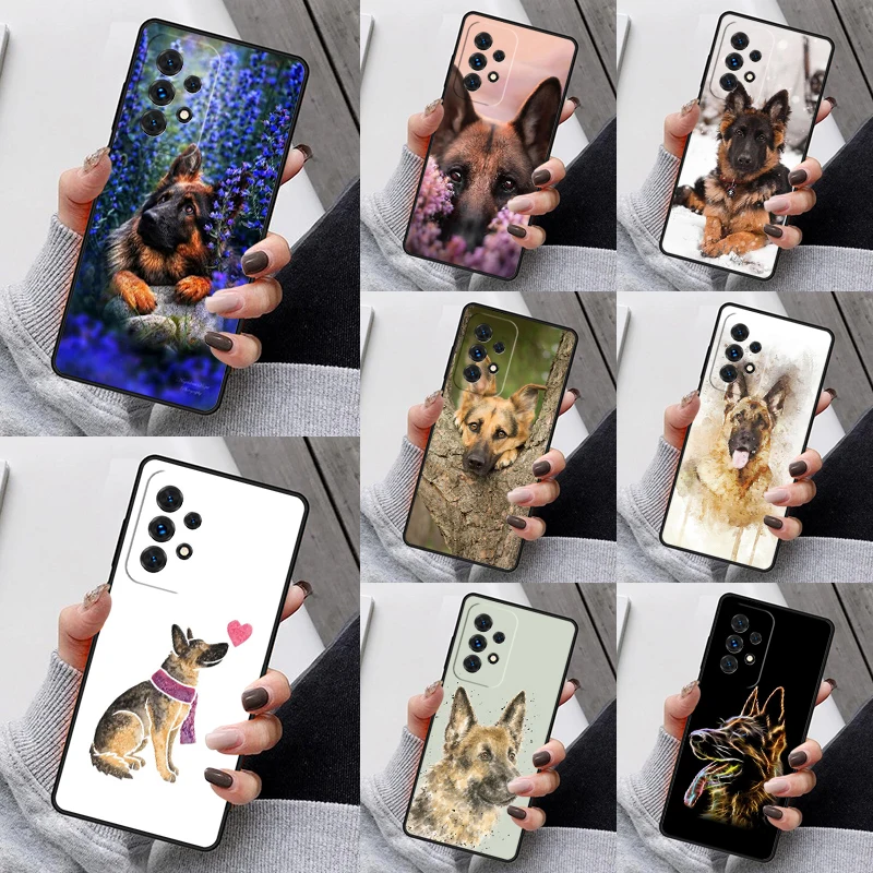 Cartoon German Shepherd Dog Phone Case For Samsung Galaxy S23 S21 S20 FE S24 S22 Ultra Note20 S10 S9 S8 Plus A40 A52 A12 A13 A53