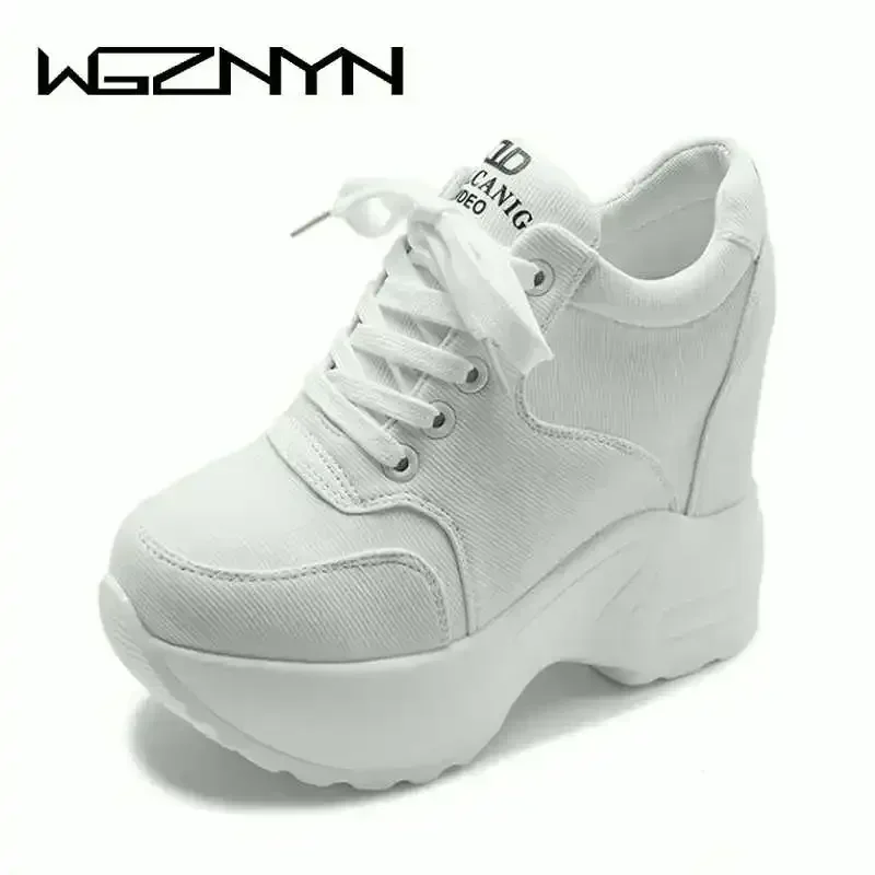2025 Women Sneakers Mesh Casual Platform Trainers White Shoes 10CM Heels Autumn Wedges Breathable Woman Height Increasing Shoes