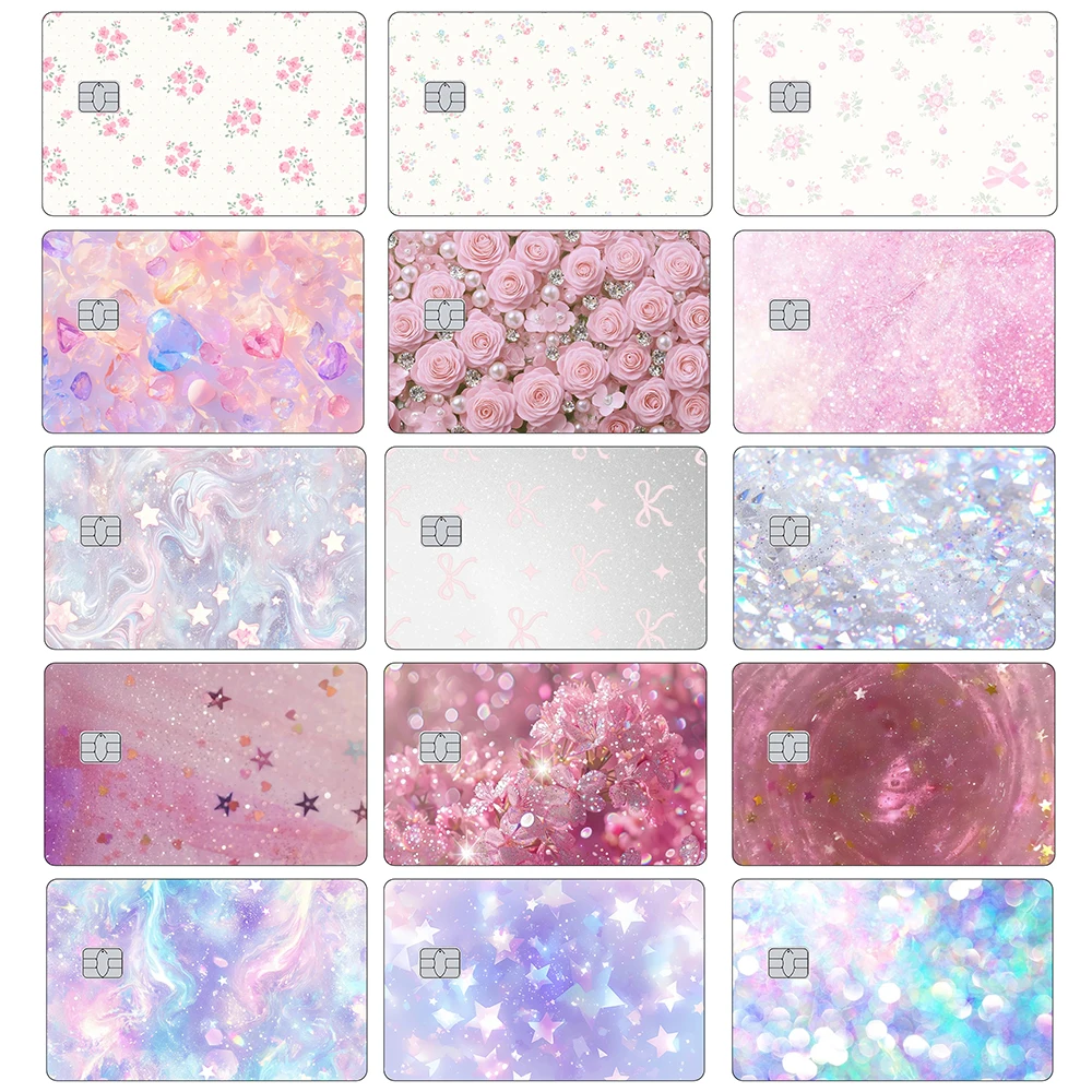 

Credit Debit Card Skin Stickers Sparkling Silver Flash Floral Prints Glitter Flowers Diy Sticker Decal Quicksand Card Decoration