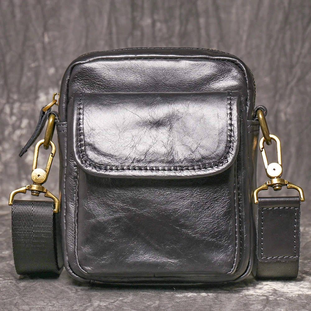 LUOKIR męska skórzana mała torba na ramię moda codzienna Crossbody lekka prosta torba na telefon komórkowy torba ze skóry wołowej — zdjęcie 3