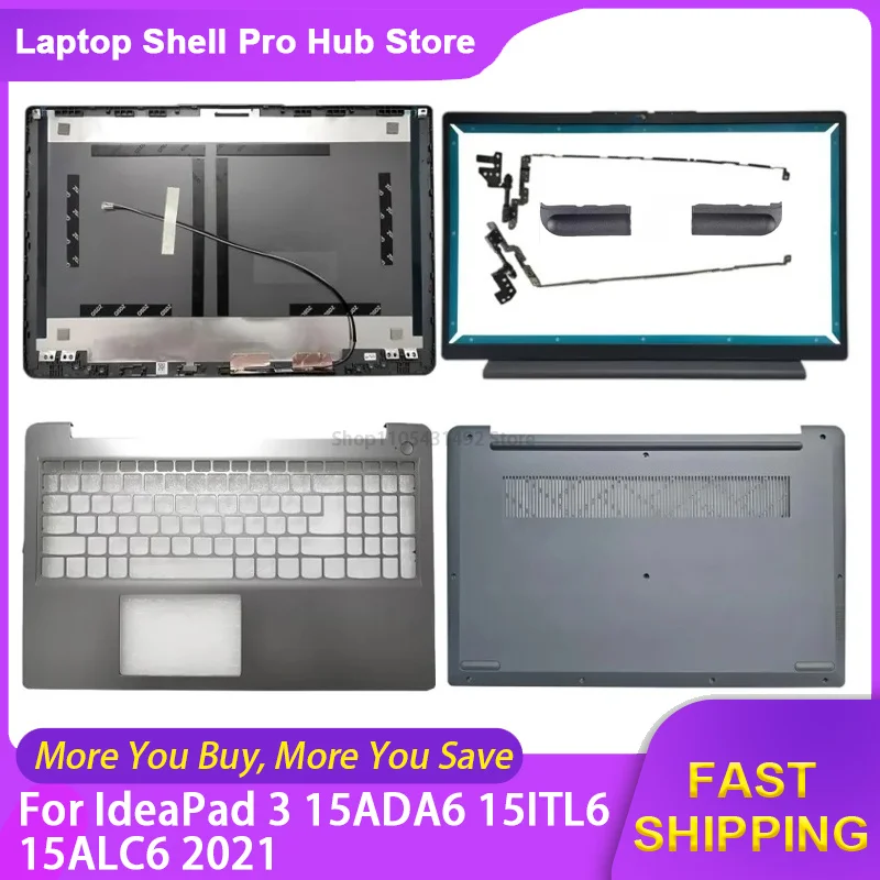 Nueva Carcasa para Laptop Lenovo IdeaPad 3 15ADA6 15ITL6 15ALC6 2021, Cubierta Trasera LCD, Bisel Frontal, Reposamanos, Carcasa Inferior, Teclado y Bisagras