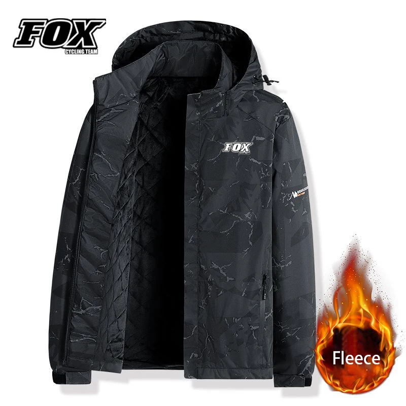 Fox Cycling Team Long Sleeves Riding Thermal Hooded Cargo Bike Enduro Jacket Bicycle Motocorss Clothes Winter Fleece Raincoat