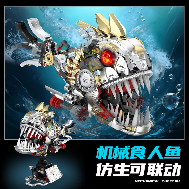 1019 pçs tribo mecânica piranha modelo kit blocos de construção animal biônico com articulações móveis pequena partícula brinquedo ornamento 96224