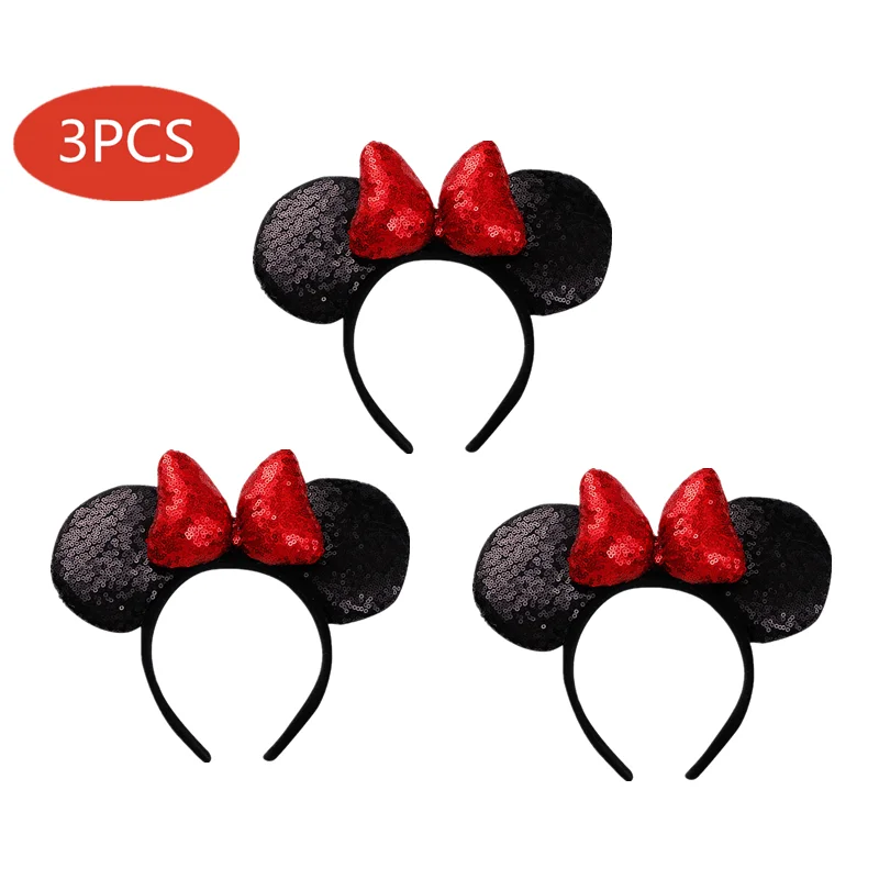 3pcs Halloween Red Pink Minnie Mickey Ears Headband for Kids Christmas Carnival Party Big Bow Hairband Girls Hair Headwear