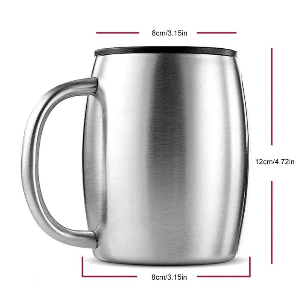Portable Stainless Steel Beer Mug 420ml Double Wall Insulation Thermal Cup Light Weight Office Water Mug