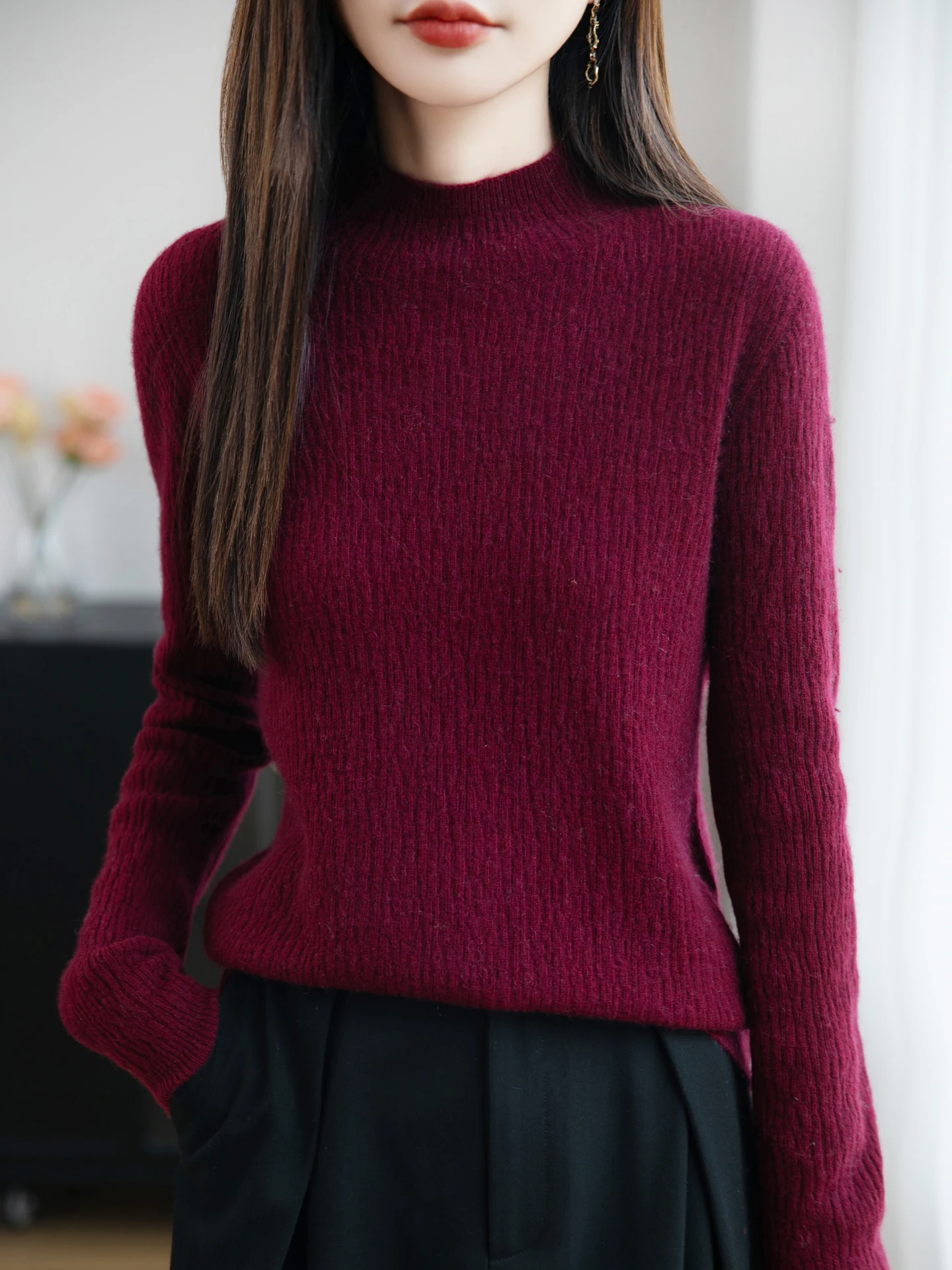 

New Fashion Autumn Winter Woman Sweater Elegant Female Merino Wool Knitwear Mock Neck Pullover Ladies Long Sleeve Clothing Tops