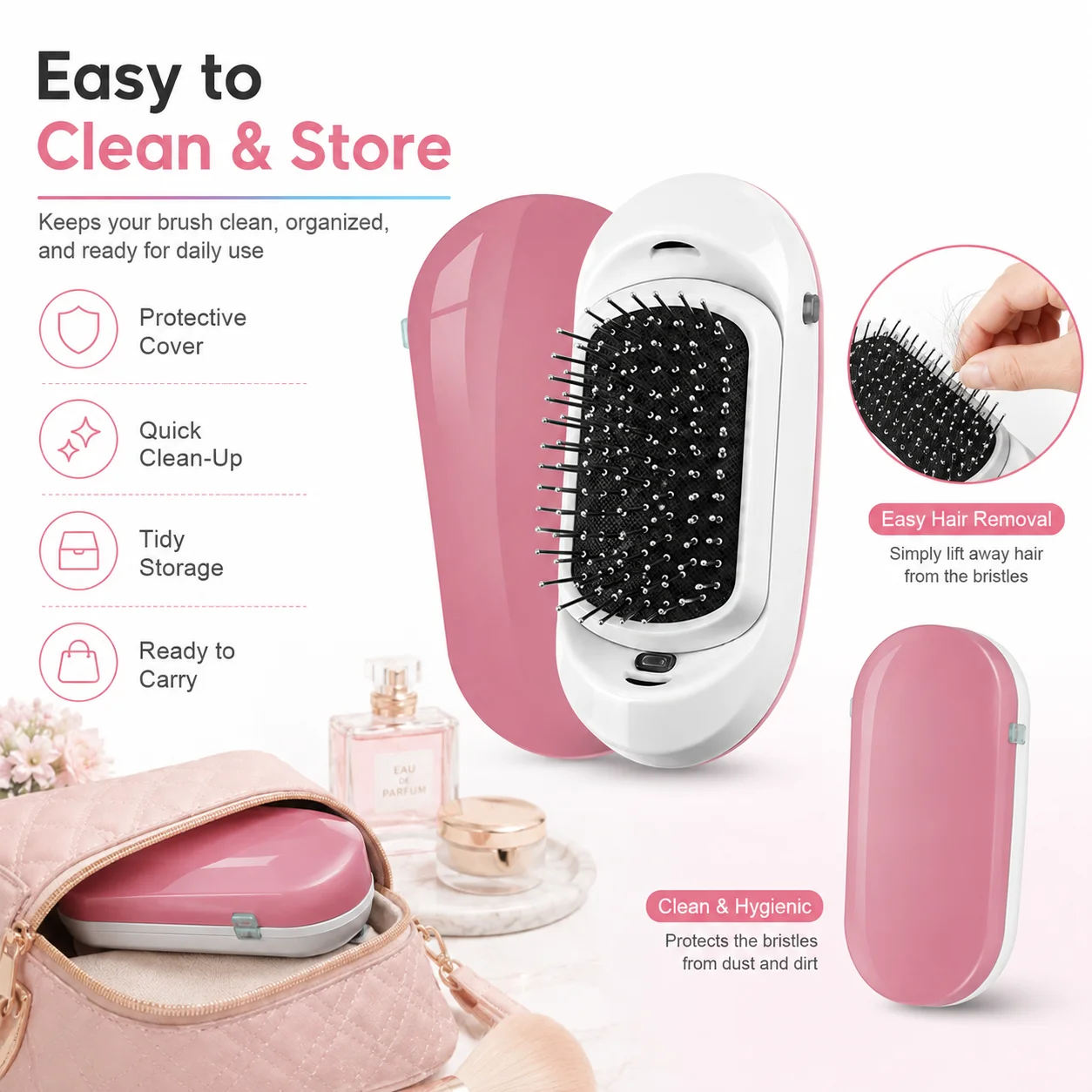 Portable Negative Ion Hairbrush – Smooth & Detangle, Gentle Scalp Massage, Travel Ready, Cordless Hair Care Tool view 4