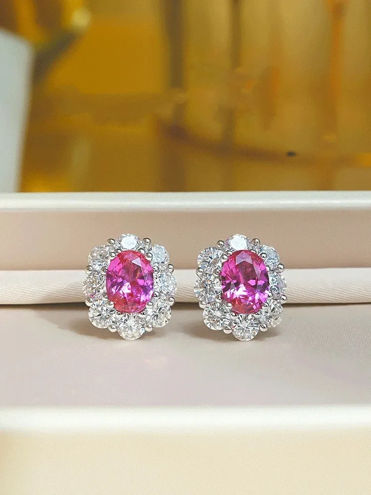 Fashion Versatile Flower Bud 925 Silver Ear Studs Inlaid with High Carbon Diamonds  Grade, Junior, and Daily Celebrity Styl