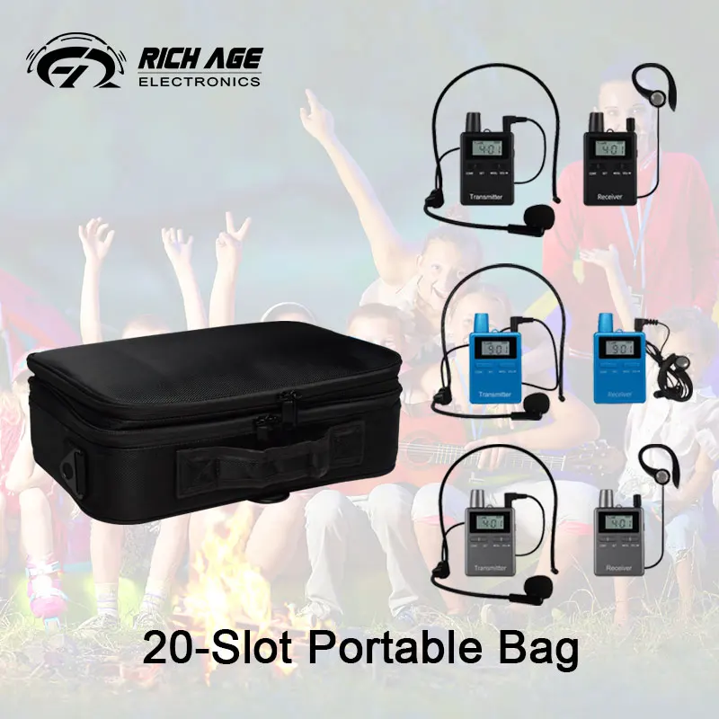 RICH AGE 20 Slot borsa portatile Audio Tour Guide System 1 trasmettitore Plus 19 ricevitore per Guide turistiche interpretazione simultanea
