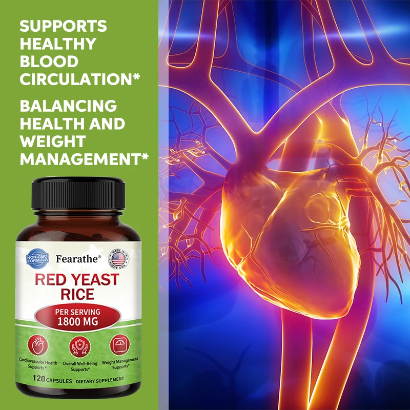 Red Yeast Rice Supplement - Rich in Antioxidants Benefits Cardiovascular Blood Circulation, Heart Health and Energy Production