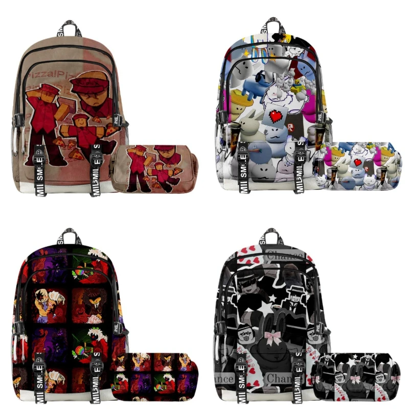 

2pcs/set Roblox Game Anime Backpack Pencil Case Set Large Capacity Storage Bag Student Learning Supplies Birthday Gift