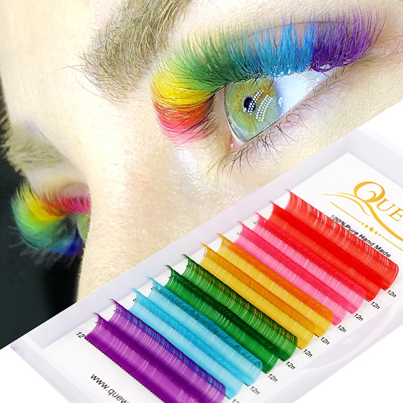 Quewel Brand New Mixed Color Individual Eyelash Extensions 6 Colors Mix 0.07mm C/D Curl Rainbow Lashes For Salon Party Daily