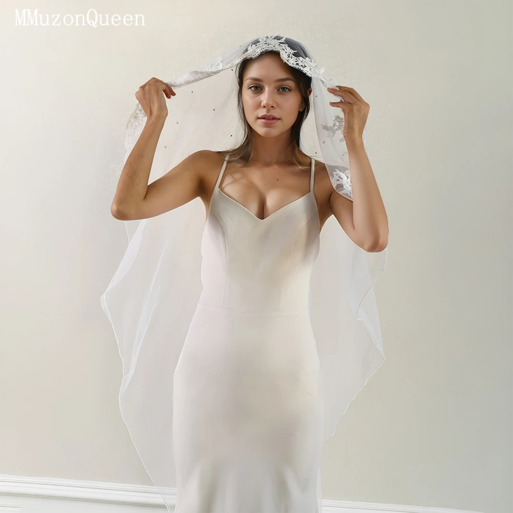 MMQ-Robe de Mariée en Tulle Blanc et Doux, Brodée de Perles Décorées, Voile de Patients, Accessoire de Chapelle pour Femme, M17