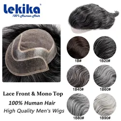 Virgin Hair Toupee For Men HD Swiss Lace with Thin Skin PU Mono Top Male Hair Durable Prosthesis 6
