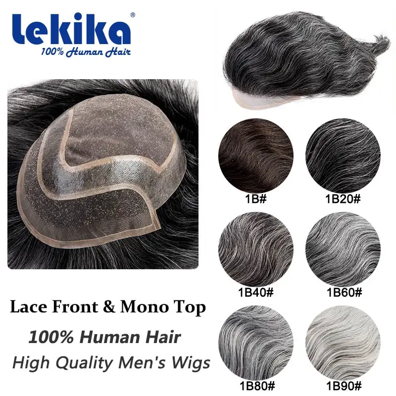 Virgin Hair Toupee For Men HD Swiss Lace With Thin Skin PU Mono Top Male Hair Durable Prosthesis 6