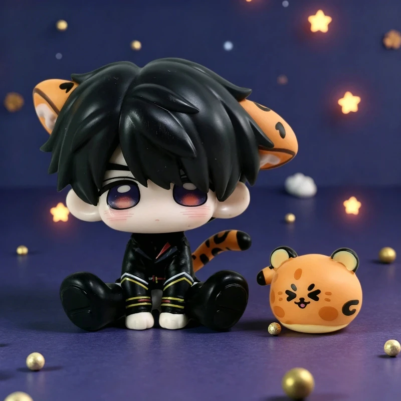 6cm Love And Deepspace Niedliche Chibi Xia Yizhou Figuren Kawaii Tigerohren Errötende Puppe Modellspielzeug Desktop-Deko Geschenke