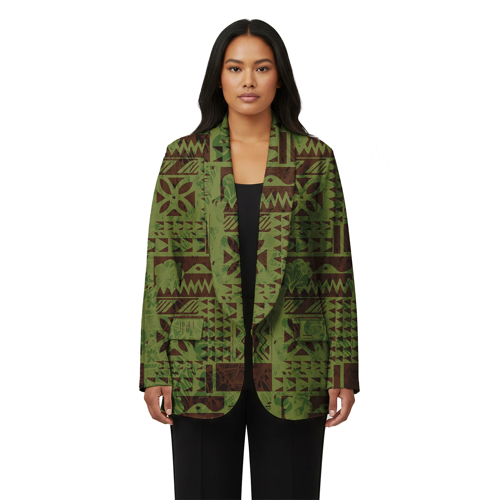 Women's Samoan Custom Casual Elegant Suit Formal Polynesian Ladies Clothes Taps Fiji Tribal Long Sleeve Turn-down Collar Blazer view 2