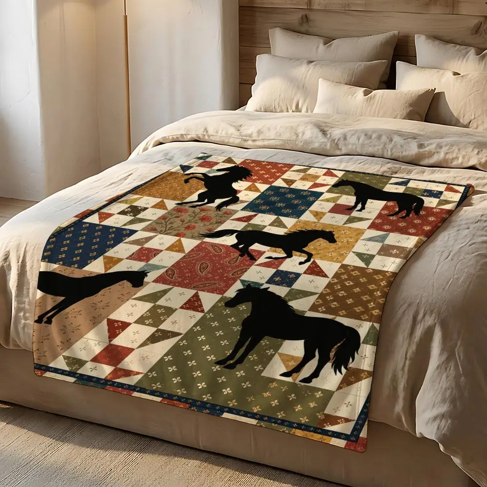 Vintage Cat Art Vintage Cat Patchwork Art Throw Short Plush Throw Blanket Soft Skin-Friendly Multi-Scene Home Office
